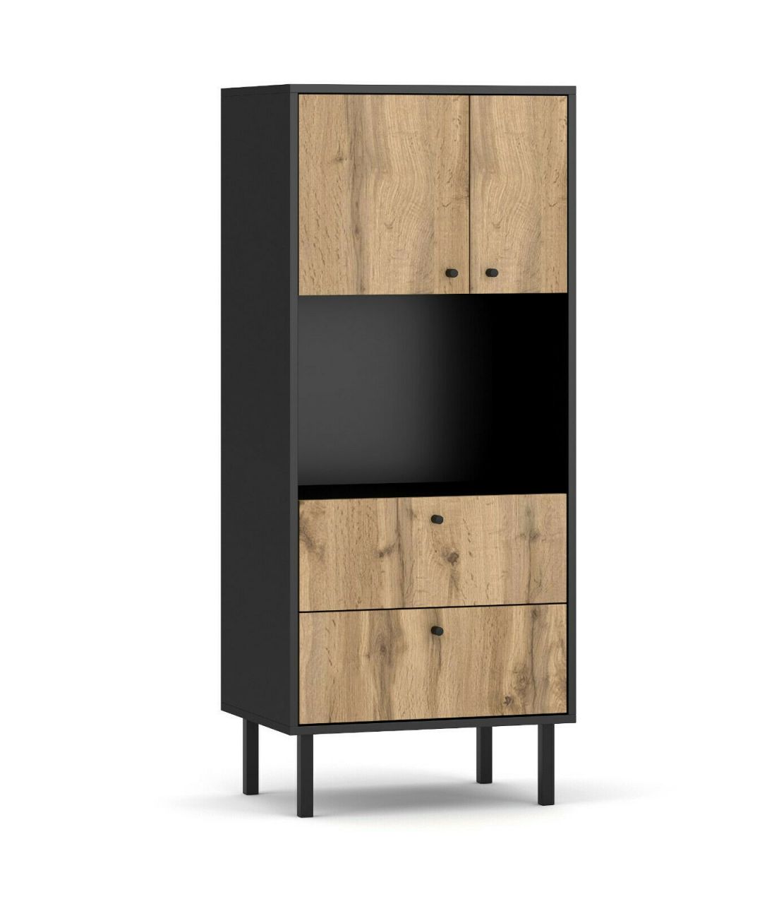 High Sideboard- Kommode Highboard Anrichte Wohnzimmermöbel Schrank-Schwarz Eiche von VIVALDI