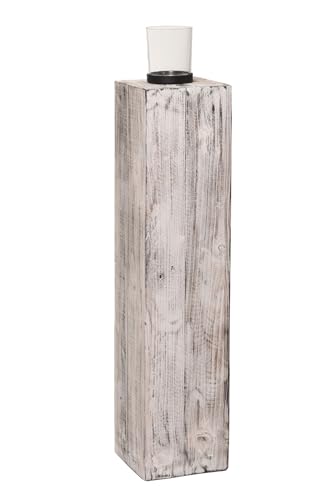 Windlicht Windlichtsäule Kerzenhalter Säule Recycling Holz Lumira Shabby Chic Weiß (86 cm) von Vivanno