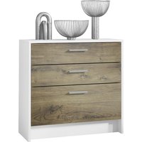 Kommode Sideboard Anrichte Schrank Alvor in Weiß - Hochglanz und Naturtöne - Fronten in Eiche Ribbeck - Fronten in Eiche Ribbeck - Vladon von VLADON