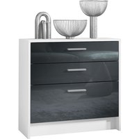 Kommode Sideboard Anrichte Schrank Alvor in Weiß - Hochglanz und Naturtöne - Fronten in Schwarz Hochglanz - Fronten in Schwarz Hochglanz - Vladon von VLADON