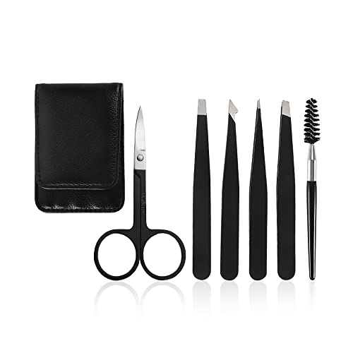 VOANZO 6-teiliges Augenbrauen-Pinzetten-Set, Edelstahl, Augenbrauen-Trimm-Scheren-Set für Damen und Herren, für Augenbrauen, eingewachsene Haare, Gesichtshaarentfernung von VOANZO