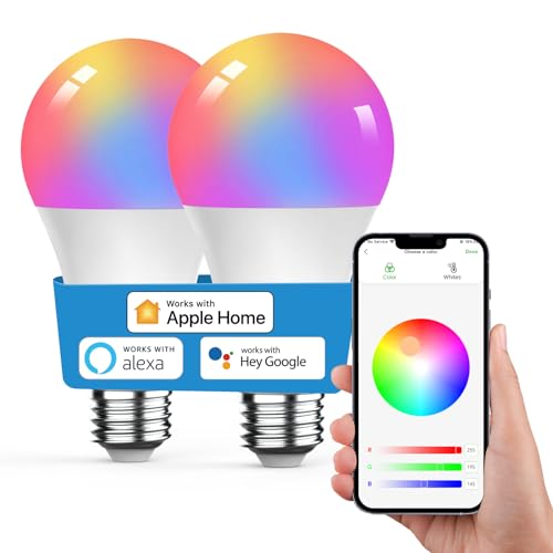 VOCOlinc Smarte Glühbirne Lampe E27, RGBW Smart Bulb Kompatibel mit Apple Homekit, Alexa und Google Assistant, Wlan LED Light Glühbirnen Dimmbar per App oder Sprache, 8.8W, 806LM, 2200K-7000K, 2 Stück von VOCOlinc