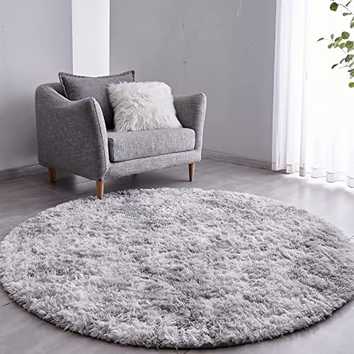 VOFUSHON Teppich Rund Hochflor Teppich Wohnzimmer Teppich Langflor Teppiche für Wohnzimmer flauschig Shaggy Schlafzimmer Bettvorleger Outdoor Carpet(Ø 150 cm Rund,hellgrau) von VOFUSHON