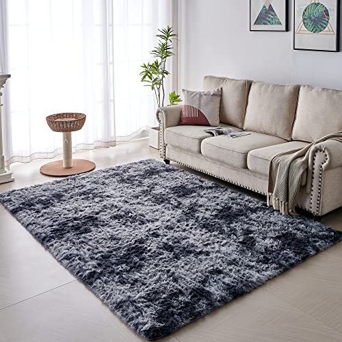 VOFUSHON Wohnzimmer Hochflor Teppich,Shaggy Flur Läufer Teppich Modern Flauschiger Weich Teppich Groß für Wohnzimmer Deko/Schlafzimmer/Kinderzimmer(120 x 160 cm,Dunkelgrau) von VOFUSHON