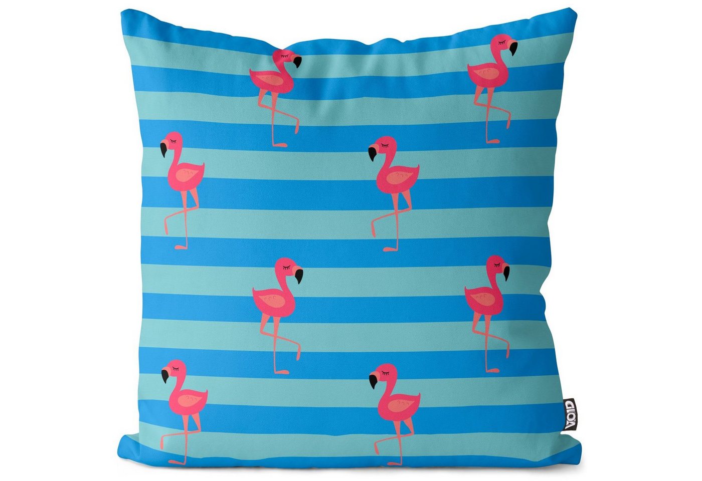 Kissenbezug, VOID (1 Stück), Sofa-Kissen Flamingo Strand blau Kissenbezug Urlaub Reise Pool gestreift Sommer Tiere Muste von VOID