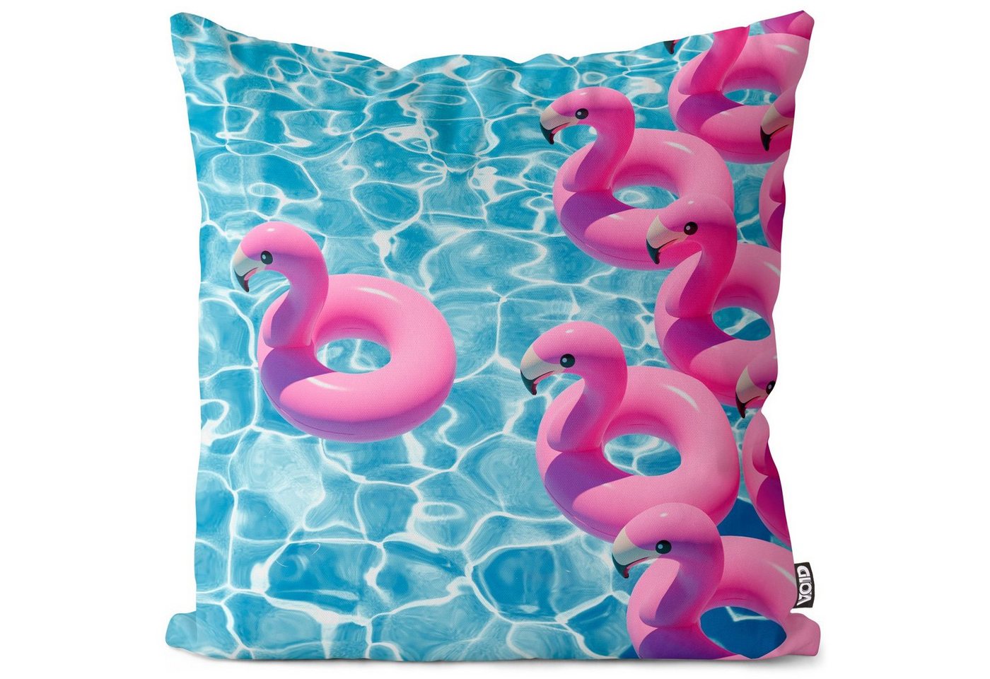 Kissenbezug, VOID (1 Stück), Sofa-Kissen Pool Flamingo Sommer Wasser schwimmen rosa Pool-Party Tier Vögel Schwimm-Bad Urlaub Schwimm-Tier aufblasbar Badezubehör Reisen Mee von VOID