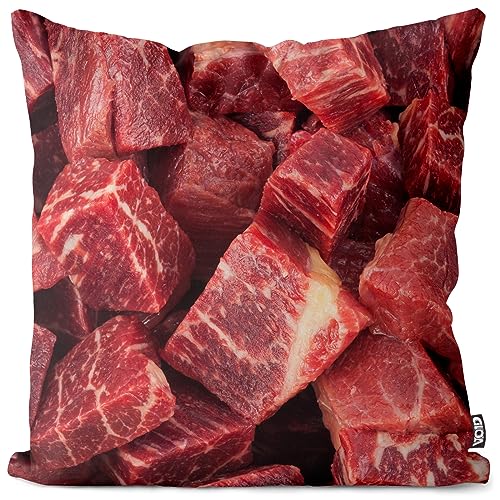 VOID Fleisch Beef Grillen Essen Kissenbezug Kissenhülle Sofa Couch Wohnzimmer Dekoration wasserfest Outdoor Garten Kissen bezug deko, Kissen Größe:40 x 40 cm von VOID