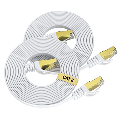 VOIETOLT Cat8 Lan Kabel 1M (2 Stücke), 40Gbps/2000MHz Flach Schirmung Hochgeschwindigkeit Netzwerkkabel, STP RJ45 Gigabit Cat-8 Ethernet Kabel für PS4/5, für Modem, für Router (weiß) von VOIETOLT