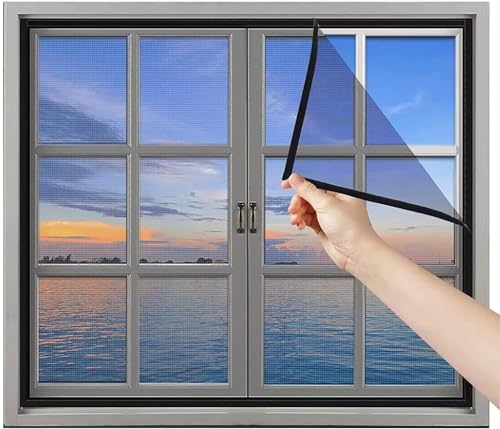 Fliegengitter Fenster 110x110cm, ohne Bohren Klebmontage, Insektenschutz Fenster Fliegenvorhang Moskitonetz von VOLLENC
