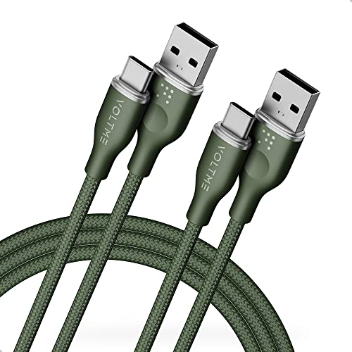 VOLTME USB C Kabel,【2 Stück 1.8m】 3A Nylon Schnellladekabel, USB A auf Typ C Datenkabel kompatibel mit Samsung Galaxy S23 S22 S21 S20 S10 S9 S8 A51 A50 A41 A21s A20, Note10 9, Huawei Handys (grün) von VOLTME