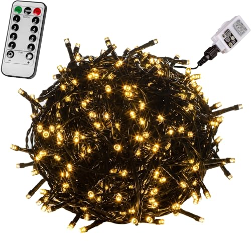 VOLTRONIC LED Lichterkette, IP44, Modell- und Farbwahl, 200 LEDs, Grünes Kabel, warmweiß, Fernbedienung von VOLTRONIC