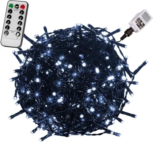 VOLTRONIC LED Lichterkette, IP44, Modell- und Farbwahl, 100 LEDs, Grünes Kabel, kaltweiß, Fernbedienung von VOLTRONIC