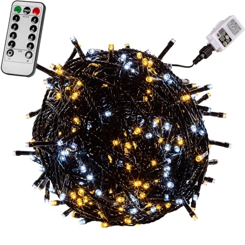 VOLTRONIC LED Lichterkette, IP44, Modell- und Farbwahl, 200 LEDs, Grünes Kabel, kaltweiß/warmweiß, Fernbedienung von VOLTRONIC