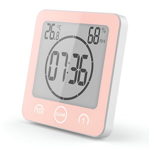 VORRINC Shower Clock Bad Uhr Wasserdicht Badezimmeruhr Uhr mit Saugnapf LCD Display Luftfeuchtigkeit Temperatur Wanduhren,Countdown Timer (Rot) von VORRINC