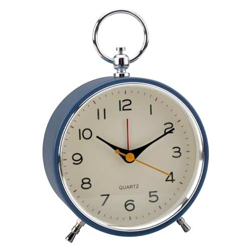 VOSSOT Wecker Analog Ohne Ticken Runde Retro Uhr Schlafzimmer mit Nachtlicht Snooze 4.3'' Aesthetic Alarm Clock Batteriebetriebene Vintage Wecker Lautlos Kinderwecker Leise für Kinder Blau von VOSSOT