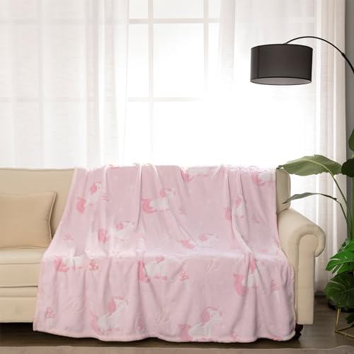 VOTOWN HOME Kuscheldecke Kinder Mädchen, Leuchtet im Dunkeln Unicorn Decke, Weiche Flauschige Glow in The Dark Rosa Decke Einhorn Geschenk, Throw Size 127x152 cm Pink von VOTOWN HOME