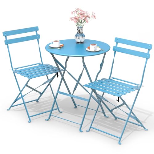 VOUNOT Bistroset 3-teilig, Klappbar Bistrotisch mit 2 Stühlen, Gartenmöbel Set Balkonset Gartengarnitur, Sitzgruppe Metall, Bistro Set Outdoor, Blau VOUNOT Bistroset 3-teilig, Klappbar Bistrotisch mit 2 Stühlen, Gartenmöbel Set Balkonset Gartengarnitur, Sitzgruppe Metall, Bistro Set Outdoor, Blau von VOUNOT