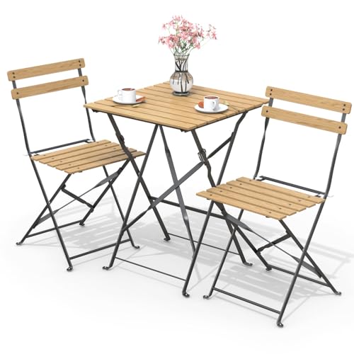 VOUNOT Bistroset 3-teilig, Klappbar Bistrotisch mit 2 Stühlen, Gartenmöbel Set Balkonset Gartengarnitur, Sitzgruppe Metall, Bistro Set Outdoor, Holz VOUNOT Bistroset 3-teilig, Klappbar Bistrotisch mit 2 Stühlen, Gartenmöbel Set Balkonset Gartengarnitur, Sitzgruppe Metall, Bistro Set Outdoor, Holz von VOUNOT