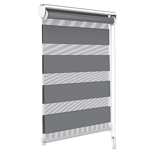 VOUNOT Doppelrollo klemmfix ohne Bohren, Duo Rollo Klemmrollo für Fenster und Tür, lichtdurchlässig & verdunkelnd Fensterrollo, 50x150cm, Grau von VOUNOT