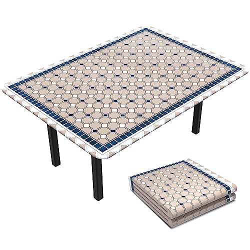 VOUNOT Tischdecke Outdoor, Elastisch Rechteckig Gartentischdecke, Abwaschbar abwischbar Wetterfest, 180x114 cm, Khaki, Blau, 6702868103191 von VOUNOT