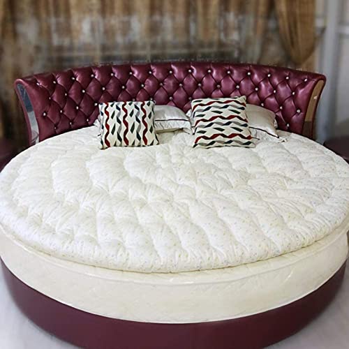 Runde dicke Matratzenauflage, gestepptes Design, einfarbig, bequeme Bodenmatte, Futon-Bett-Matratzenschutz, weiß, Durchmesser 220 cm von VSOYRA
