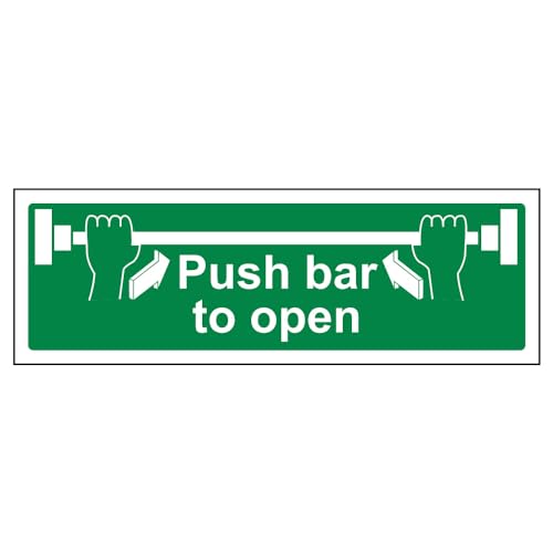VSafety Schild mit Aufschrift "Push Bar To Open", Querformat, 300 x 100 mm, 2 mm starrer Kunststoff von V Safety