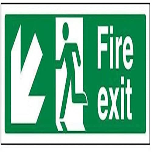 VSafety Schild "Fire Exit", Pfeil nach links unten, Querformat, 600 x 200 mm, 2 mm Hartplastik von VSafety