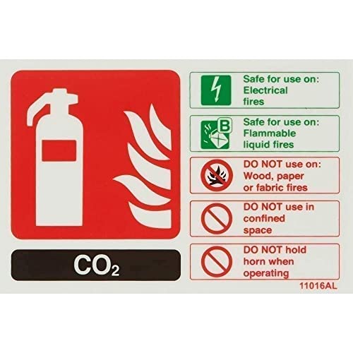 VSafety englisches Warnschild für Feuerlöscher, CO2-Kennzeichnung, leuchtet im Dunkeln, 150 x 100 mm, starrer Kunststoff von VSafety