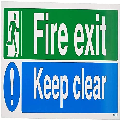 VSafety Schild für Notausgang mit Aufschrift „Fire Exit/Keep Clear“, Querformat,450 x 150 mm, 1 mm dicker Hartkunststoff, englische Version von VSafety