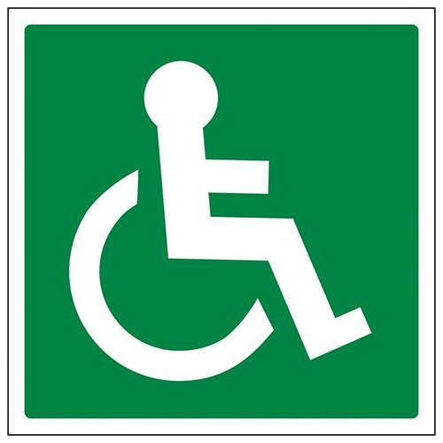 vsafety 14018 at-s Fire Exit Schild, Rad Stuhl Logo nach rechts ausgerichtet, selbstklebend, quadratisch, 200 mm x 200 mm x 200 mm, grün von VSafety