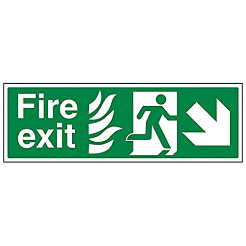 VSafety NHS Fire Exit Arrow Down Right Schild – Querformat – 450 mm x 150 mm – selbstklebendes Vinyl von V Safety