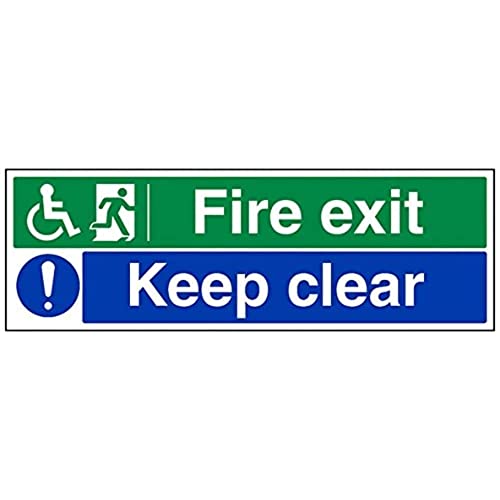 vsafety 14035bp-s Fire Exit Schild, Rad Stuhl Fire Exit/KEEP CLEAR, selbstklebend, Landschaft, 600 mm x 200 mm x 200 mm, blau/grün von VSafety