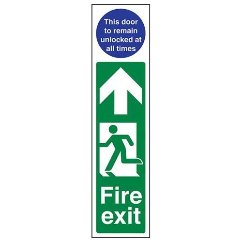 VSafety Fire Exit Door Plate Man Left/Door Remain Unlocked Schild - Hochformat - 75 mm x 300 mm - Selbstklebendes Vinyl von V Safety