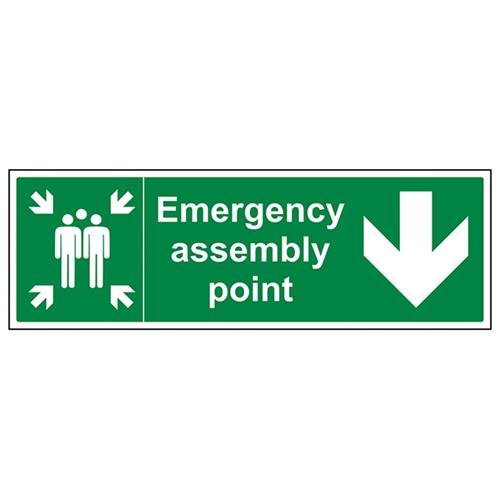 vsafety 17030bp-r Fire Assembly Point Schild, Notfall Assembly Point Arrow Down, starrer Kunststoff, Landschaft, 600 mm x 200 mm x 200 mm, grün von VSafety