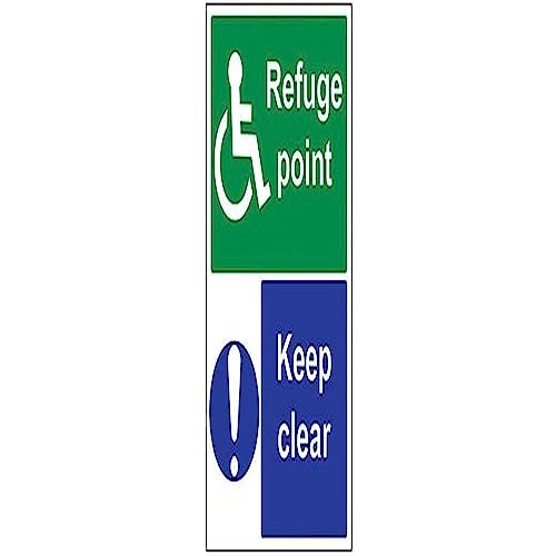 vsafety 17046bc-s Fire Assembly Point Schild, Rifugio Point/KEEP CLEAR, selbstklebend, Porträt, 300 mm x 400 mm, blau/grün von VSafety