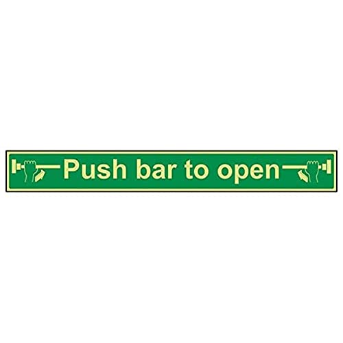 VSafety Schild "Push Bar To Open", leuchtet im Dunkeln, 600 x 75 mm, starrer Kunststoff von V Safety