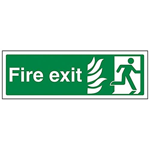 vsafety TSV 1860 ax-s Fire Exit Schild, NHS Final Fire Exit Man rechts, selbstklebend, Landschaft, 300 mm x 100 mm, grün von VSafety