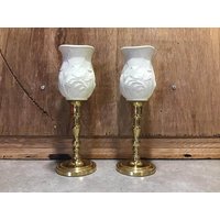 2 Vintage Partylite Kerzenhalter Aus Messing Mit Biskuit-Votivbecher, Peglit-Kerzenbecher, Biskuitporzellan, Votivbecher von VTGItemsAddedDaily