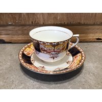 Vintage Colclough China Tasse Und Untertasse Kobaltplatten Rote Gelbe Blumen #6613 von VTGItemsAddedDaily