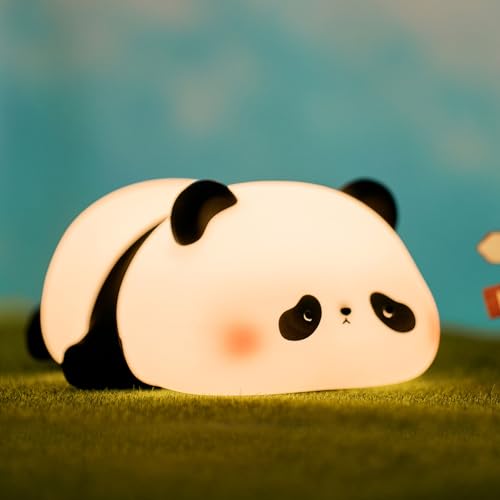 VTIGER Panda Nachtlicht Kinder, USB Aufladbare LED Berühren Stilllicht Nachtlampe, Dimmbar Silikon niedlich warmes Licht, Timer, Kinderzimmer Touch Nachttischlampe, Geschenk für Kinder Baby von VTIGER