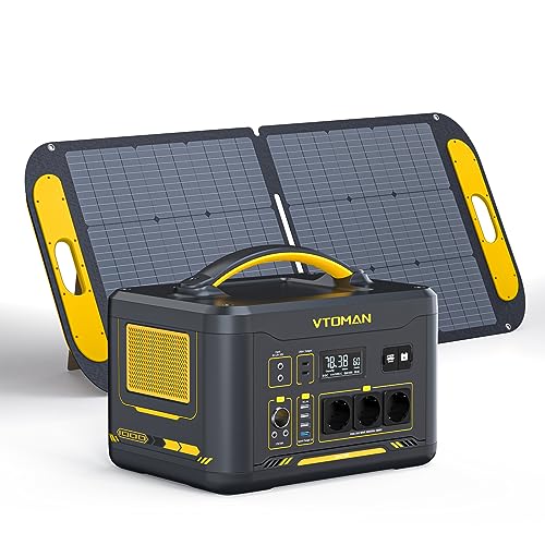 VTOMAN Jump 1000 Tragbare Power Station mit 110W Solarpanel, 1000W/1408Wh LiFePO4 Batteriebetriebener Generator mit 3x Pure Sine Wave 1000W (Surge 2000W) AC Ausgängen, 100W PD von VTOMAN