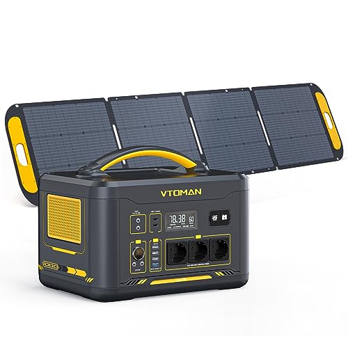 VTOMAN Jump 1000 Tragbare Power Station mit 220W Solarpanel, 1000W/1408Wh LiFePO4 Batteriebetriebener Generator mit 3x Pure Sine Wave 1000W (Surge 2000W) AC Ausgängen, 100W PD von VTOMAN