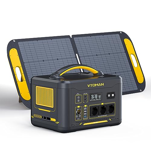 VTOMAN Jump 1500X Portable Powerstation mit 110W Solarpanel, 1500W/828Wh LiFePO4 Battery Stromspeicher mit erweiterbarer Kapazität, 3x reine Sinuswellen-AC-Steckdosen, 2x PD 100W von VTOMAN