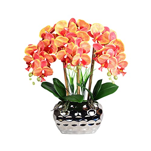 VUIUYOIES Künstliche Orchidee Bonsai Phalaenopsis Kunstpflanzen Orchideen Blumenarrangements für Tisch Wohnzimmer Hochzeit Ornamente, Orange von VUIUYOIES