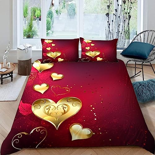 VULORA Bettwäsche 135x200 Rote Rose Bettbezug mit Reißverschluss 100% Mikrofaser Bettwäsche-Sets für Junge Mädchen 3D Druck Goldene Blume Kinderbettwäsche mit 2 Kissenbezüge 80x80cm Winter von VULORA