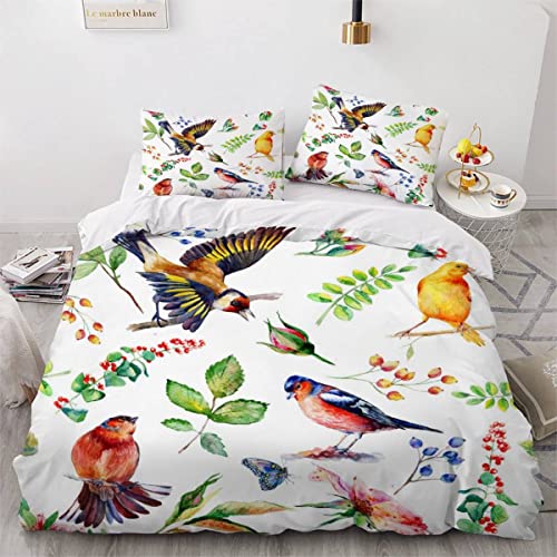 VULORA Bettwäsche-Sets 155x220 Winter Vogel Blume 3D Motiv Natur Tiere Bettbezug für Kinder Mädchen Teenager Flauschig Mikrofaser Bettwaren 3Teilig mit Reißverschluss und 2 Kissenbezüge 80x80 von VULORA