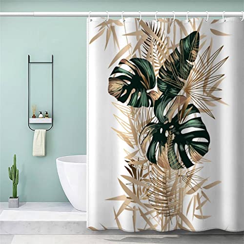 VULORA Duschvorhang Grünes Tropisches Blatt 240x200 Polyester Stoff Waschbar Textil Shower Curtains Anti-Schimmel Anti-Bakteriell Waschbar Badewanne Vorhang mit 12 Haken Hawaii Badezimmer Badvorhang von VULORA