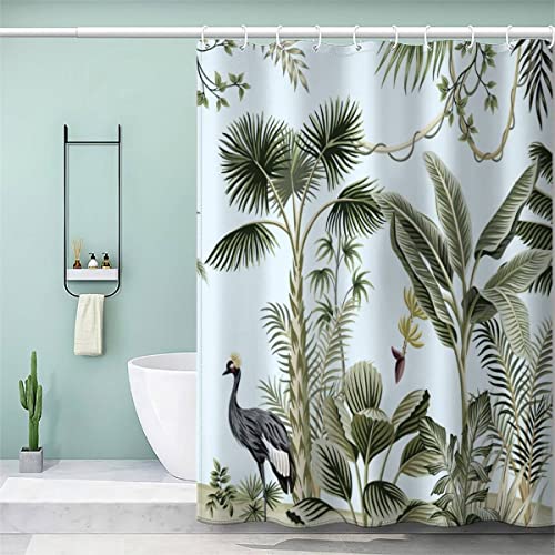 VULORA Duschvorhang Tropische Pflanzen 240x200 Polyester Stoff Waschbar Textil Shower Curtains Anti-Schimmel Anti-Bakteriell Waschbar Badewanne Vorhang mit 12 Haken Grüner Wald Badezimmer Badvorhang von VULORA