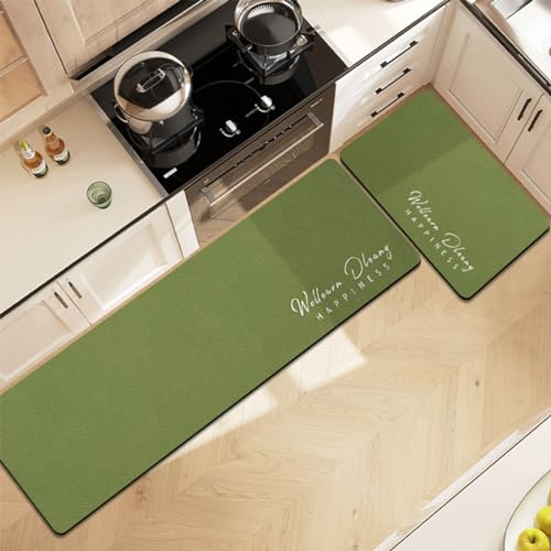 2 Stück Kieselgur Rutschfest Öl-Absorbierend Küchenmatten, Absorbierende Schmutzabweisende Küchenteppiche, Waschbares Einfaches Haushaltsteppich Set ( Color : Green3 , Size : 45*70+45*180cm ) von VZXATYOP