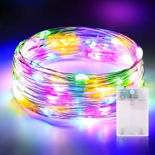 Vacoulery Lichterkette Batterie Timer, 1 Stück Kupfer Drahtlichterkette 3m 30 LEDs Lichterketten Weihnachten Batteriebetrieben Wasserdichte Lichter für Party, Hochzeit, Halloween Deko - Bunt von Vacoulery